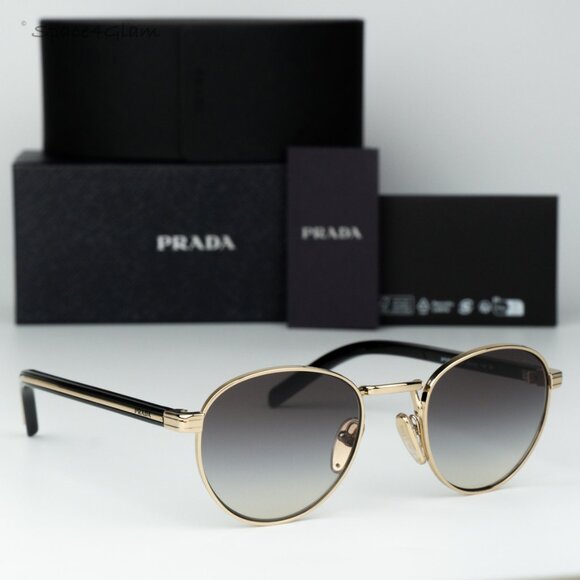 Prada Men Sunglasses Gold Grey Gradient Round PRB52S ZVN02C NEW AUTHENTIC - Picture 3 of 7